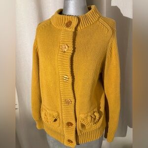 Mustard Yellow Chunky Knit Cardigan Button -Up Thick %100 Cotton Petite XL